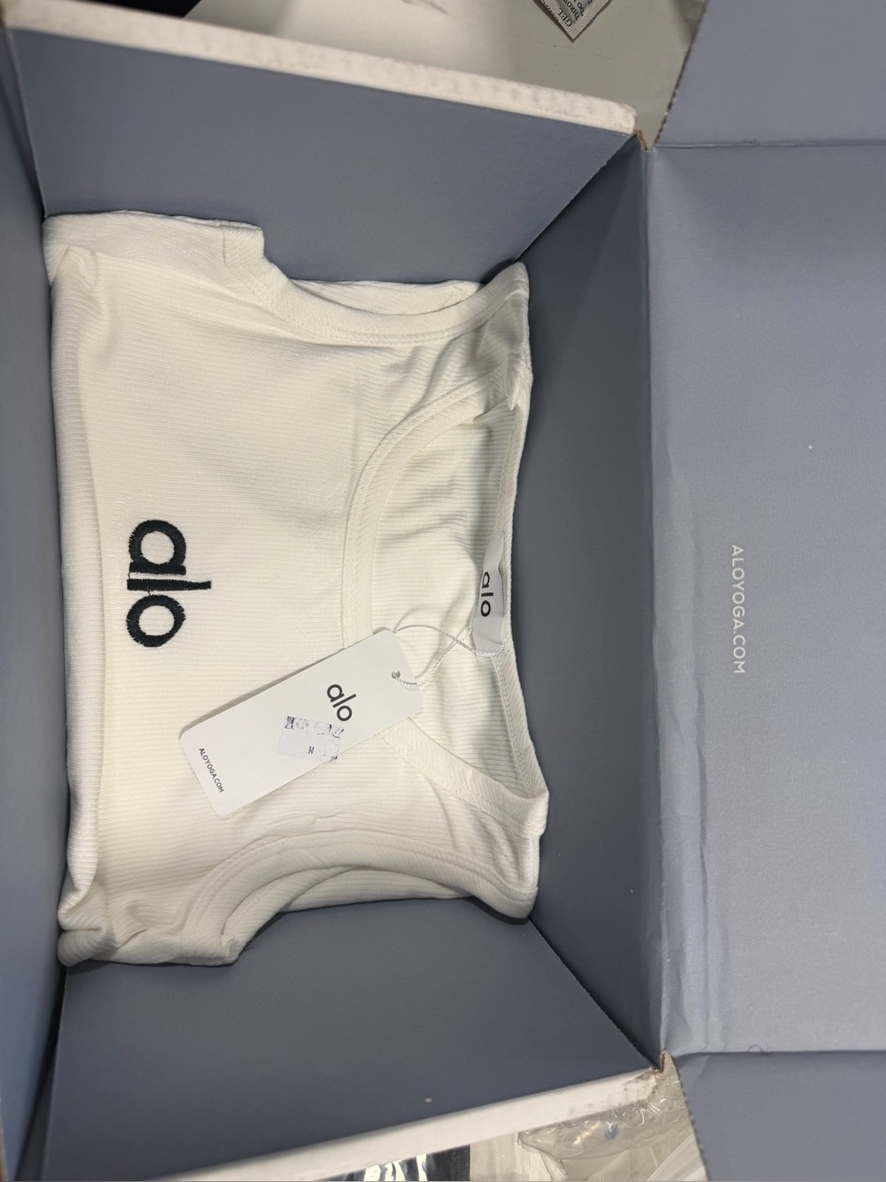 ALO Yoga White Ribbed Tank Top with Black Logo - Picture 2 of 3